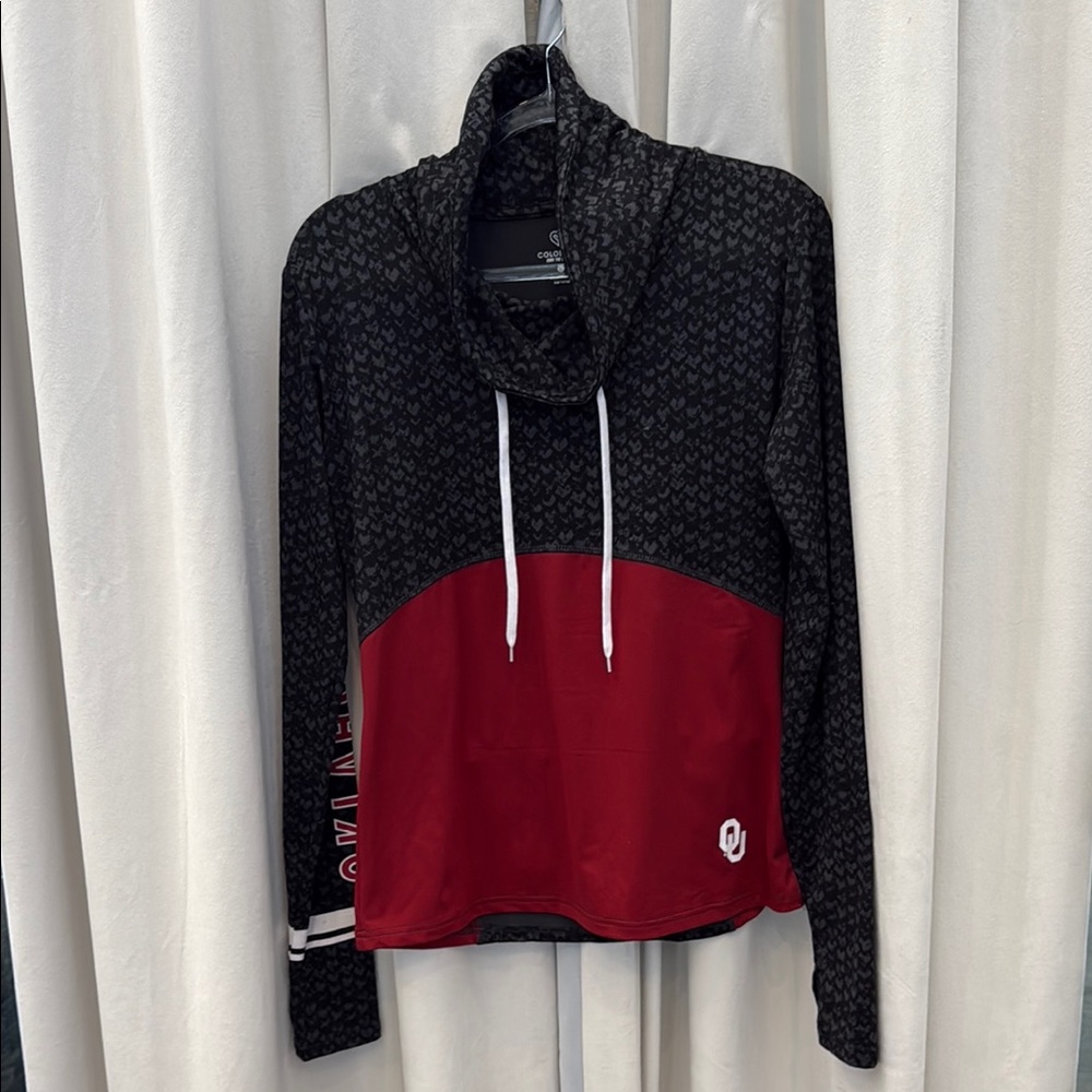 OU Black and Red Cowl Neck Hoodie Size L
